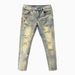 Ink Splash Distresse Nine-point Jeans For Men Slim Fit Skinny Stretch Rippe Patche Cool Street Style Personality_mkmklike.com