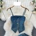 Women's Clothing Fashion suit women's design strapless denim camisole two-piece set high waist mid-length hip-covering skirt summer_mkmklike.com