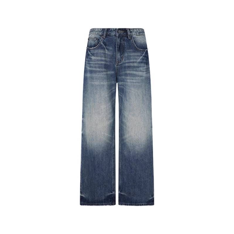 Vintage Washed Denim Jeans For Men – Classic Straight-Leg Relaxed Fit With Whisker Distressing (87.6% Cotton, Mid-Rise, No Stretch, Stone-Washed)_mkmklike.com