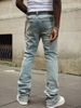 Men's Vintage Distressed Flared Jeans | Retro High Street Style With Chain Detail | Slim Straight Fit For Urban Fashion_mkmklike.com