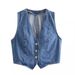 Women's Clothing Solid Color Button Decoration Short Denim Vest High Waist Slit Straight Skirt_mkmklike.com