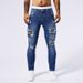 Distressed Patchwork Denim Jeans For Men And Women, Comfortable Stretch Slim Fit Ripped Knee Blue Jeans With Vintage Style_mkmklike.com