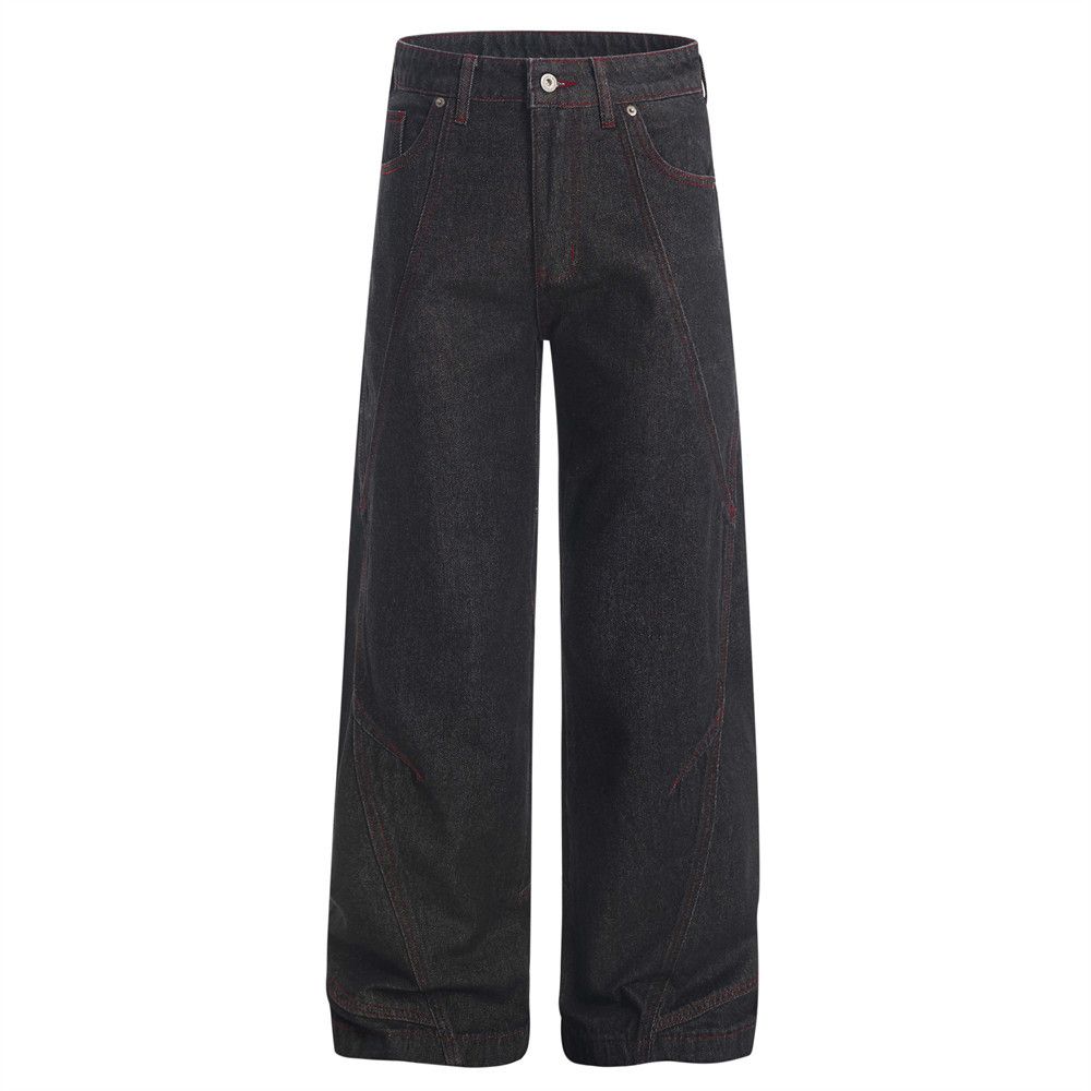 Personalized Casual Denim Trendy Brand Men's Fashion Simple Design Sense Deconstructed Split Stitching Loose Straight_mkmklike.com