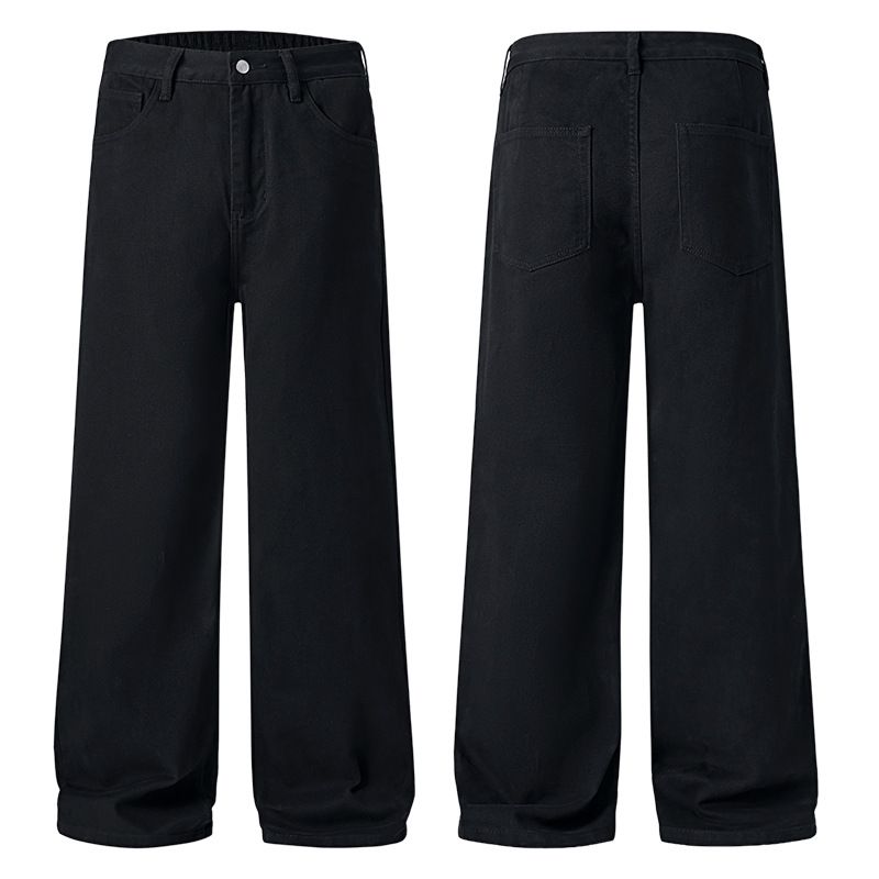 Men's Loose Fit A-Line Jeans – Sand-Washed Denim Pants For Everyday Wear (S-2XL, Coffee/Black)_mkmklike.com