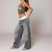 European And American Cross-Border Revice Retro Street Style Hot Girl Flipped Waist Design Washed Blue Jeans For Women_mkmklike.com