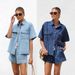 Women's Clothing Casual Loose Pocket Short Sleeved Shirt Denim Two Piece Suit_mkmklike.com