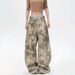 Women's Casual Loose Wide Leg Jeans Camouflage Tree Branch Embroidery European American Style Cross Border Foreign Trade Curved Trousers_mkmklike.com