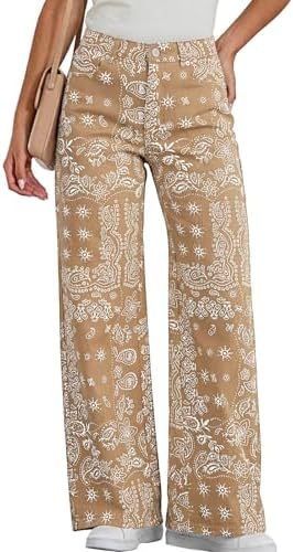 Women's High-Waisted Bohemian Style Jeans Paisley Print Relaxed Fit Denim Spring/Autumn Regular Cotton Casual Beach Style_mkmklike.com