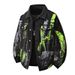 Men's Streetwear Graffiti Print Denim Jacket – Oversized Collar Design, Distressed Casual Coat_mkmklike.com