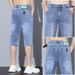 Men's Denim Shorts Summer Thin Straight Leg 7/8 Length Casual Tencel Loose Fit New Fashion_mkmklike.com
