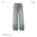 Men's Baggy Washed Distressed Jeans With Cat Whisker Design - Loose Fit Straight Leg Casual Denim Pants_mkmklike.com