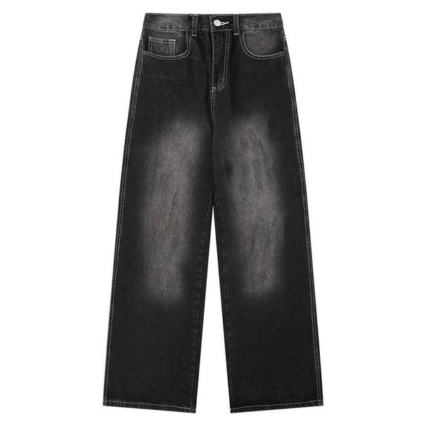 Men's Vintage Washed Straight-Leg Jeans – Relaxed Fit High-Waisted Denim Pants With Distressed Details, Classic Blue & Black (S-XL)_mkmklike.com