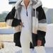 Women's Clothing autumn and winter warm plush patchwork zipper pocket hooded loose coat _mkmklike.com
