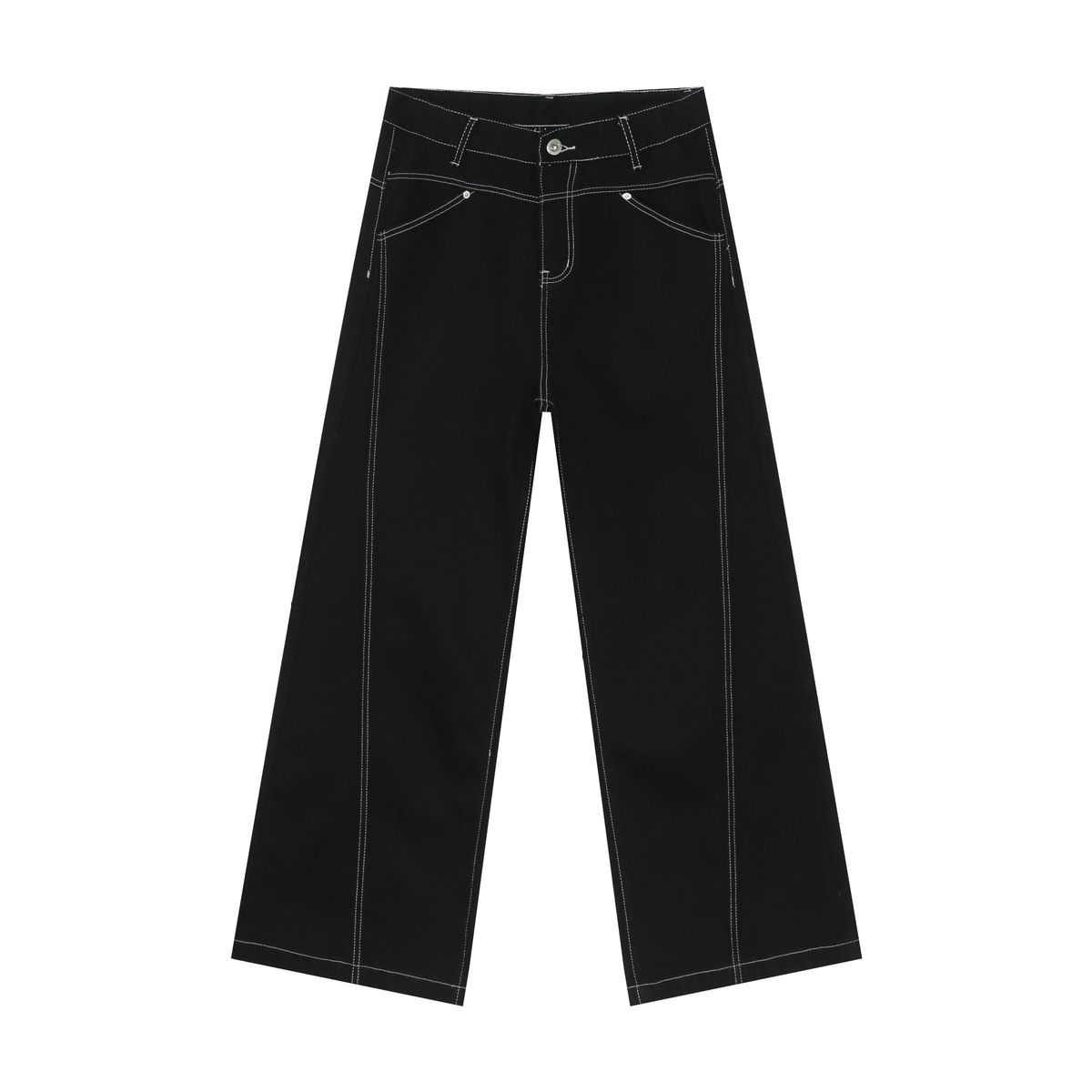 American High Street Style Jeans – Men’s Wide-Leg Loose Fit Denim Pants With Exposed Stitching (Black, S-XL)_mkmklike.com
