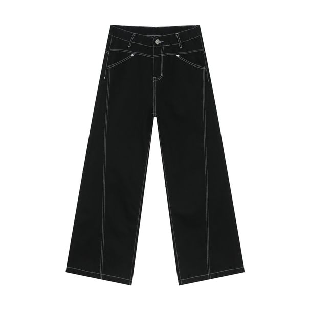 American High Street Style Jeans – Men’s Wide-Leg Loose Fit Denim Pants With Exposed Stitching (Black, S-XL)_mkmklike.com