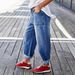 Stretch Casual Cropped Jeans Banana Style for Women Spring Autumn Summer Regular Fit Cotton Solid Color Y2K Trend_mkmklike.com