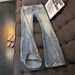 Lightning Stripe Slant Denim Jeans High Street Style Slightly Flared Curved Slim Fit Straight Leg High Waisted Unisex_mkmklike.com