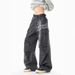 Men's Retro Washed Distressed Wide Leg Jeans Trendy Graffiti Print Casual Workwear Multi-Pocket mid Waist Zipper Fly Trousers_mkmklike.com