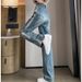 2026 Women's Wide-Leg Jeans, New High-Waisted Slimming Loose Fit With Contrast Color Patchwork Straight Pants_mkmklike.com