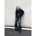 Vintage Washed Black Baggy Straight Jeans For Men - Retro Distressed Denim Pants With Cat Whiskers & Hand-Painted Details_mkmklike.com