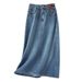 Women's Clothing Retro Back Slit Skirt For Women Design Leather Brand High Waist A Line Medium Long Straight Tube Meat Covering Hip Denim Skirt_mkmklike.com