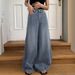Women's Washed Blue Wide Leg Jeans Loose Straight Slimming Casual Pants European American Style_mkmklike.com