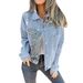 Women's Distressed Denim Jacket With Leopard Print Patchwork, Long Sleeve, Short Length, Loose Fit, Casual & Stylish Coat_mkmklike.com
