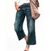 Women's Clothing Temperament Mid Waist Straight Loose Retro Washed Jeans Women's Nine Point Pants_mkmklike.com