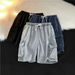 Men's Trendy Summer Loose Fitting Straight Leg Denim Shorts Casual Mid-Length With Ribbon Details Large Pockets Five Point Hong Kong Style_mkmklike.com