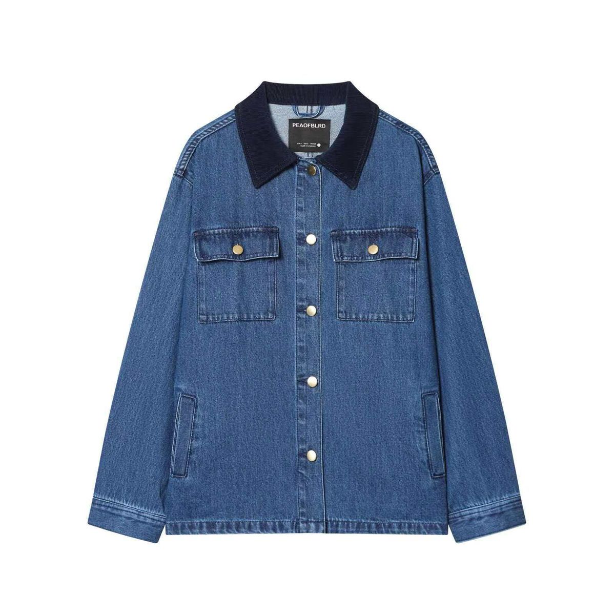 "Retro Corduroy-Collar Denim Jacket For Women – Classic Workwear Style (XS-L, Light Blue)"_mkmklike.com