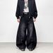Vintage Washed Denim Jeans For Men – Distressed Wide-Leg Trousers With O-Ring Grommet Details (S-3XL)_mkmklike.com