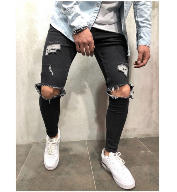 men's jeans, new ripped and slim fit men's clothing, small leg pants, long pants, cross-border wish_mkmklike.com