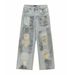 Men's Clothing High Street Retro Washed Distressed Dirty Ripped Jeans Men And Women Trendy Loose Straight Casual Trousers_mkmklike.com