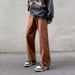 Men's American Retro High-Street Jeans Zip Detail Split Hem Flared Pants Black Brown S-3XL Bulk Discounts_mkmklike.com