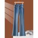 Light Blue High-Waisted Slim Fit Flared Jeans For Women Casual Style Horseshoe Pants Spring Autumn New Hot Trend_mkmklike.com