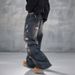 Men's Vintage Loose Straight-Leg Distressed Graffiti Jeans In Antique Bronze Wash Breathable Comfort_mkmklike.com