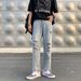 Men's Vintage Distressed Denim Jeans - Relaxed Straight Leg Wide Fit With Raw Hem & Ripped Details, Casual Streetwear For Summer_mkmklike.com