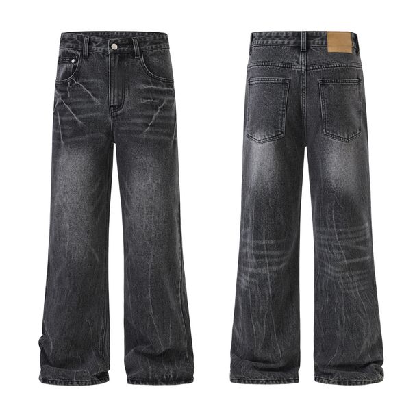Men's Clothing American High Street Vibe Lightning Crackle Pattern Cleanfit Wide Leg Flared Jeans For Men_mkmklike.com