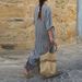 Women's Clothing Cotton and linen yarn-dyed striped long dress_mkmklike.com