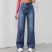Women's Wide Leg Loose Denim Trousers Washed Effect Fashion Spring Autumn Solid Color Polyester_mkmklike.com