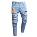 Men's Slim Fit Stretch Ripped Jeans - Distressed Blue Denim Pants With Streetwear Style (73% Cotton, Mid-Rise, Sizes 30-38)_mkmklike.com