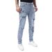 Men's Light Blue Stretch Denim Jeans Midweight Distressed Bicycle Trousers Street Style Mid Waist Polyester_mkmklike.com