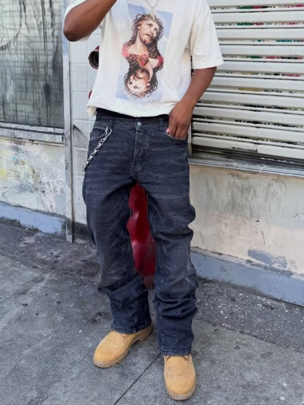 Men's Slim Fit Straight Leg Trousers Trendy Stylish American Style Denim_mkmklike.com