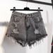 Women's Clothing Large Size Denim Raw Edge Shorts For Women Summer High Waist Fat Mm Loose Slimming Ripped Wide Leg Student A Line Hot Pants_mkmklike.com