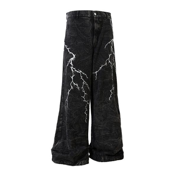Heavy Embroidery Wide-Leg Jeans Men's American Style Trendy High Street Washed Casual Loose Dark Pattern Dad Pants_mkmklike.com