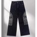 New Straight Loose Black Jeans Diamond Multi Pocket Hot Full Diamond Detailing From American High Street Fashion_mkmklike.com
