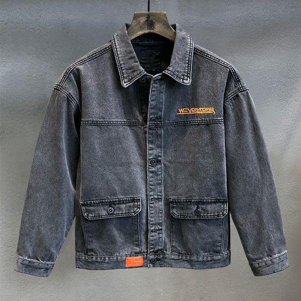 Loom Men's Denim Jacket Black Embroidery Spring Autumn Trendy Brand European American Street Style Loose Fit Versatile Youth_mkmklike.com