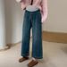 Fleece-Lined Wide-Leg Jeans For Women, Autumn And Winter, Petite, Eight-Point Pants, High Waist, Slimming, Loose,_mkmklike.com