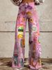 Ladies Eye‑Catching Y2k Flare Bottoms, Vintage Washed Star All‑Over Print High Waist Wide Leg Pants, Multiple Available Hues_mkmklike.com