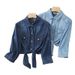 Chicco 2025 Summer Women's Short Lace-Up Denim Shirt Casual Slim Cotton Thin Breathable Small Shawl Jacket_mkmklike.com